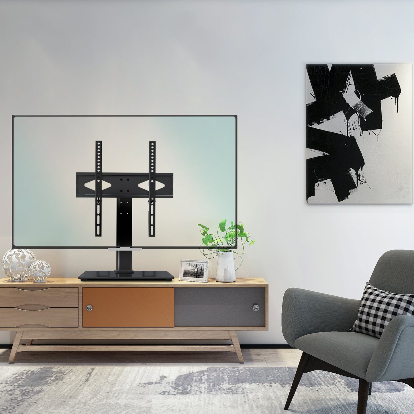 MOUNT PRO Universal TV Stand with Swivel Mount for 37-50 inch TVs Flat Screens, 5 Level Height Adjustable Tempered Glass Base Holds up to 88 lbs