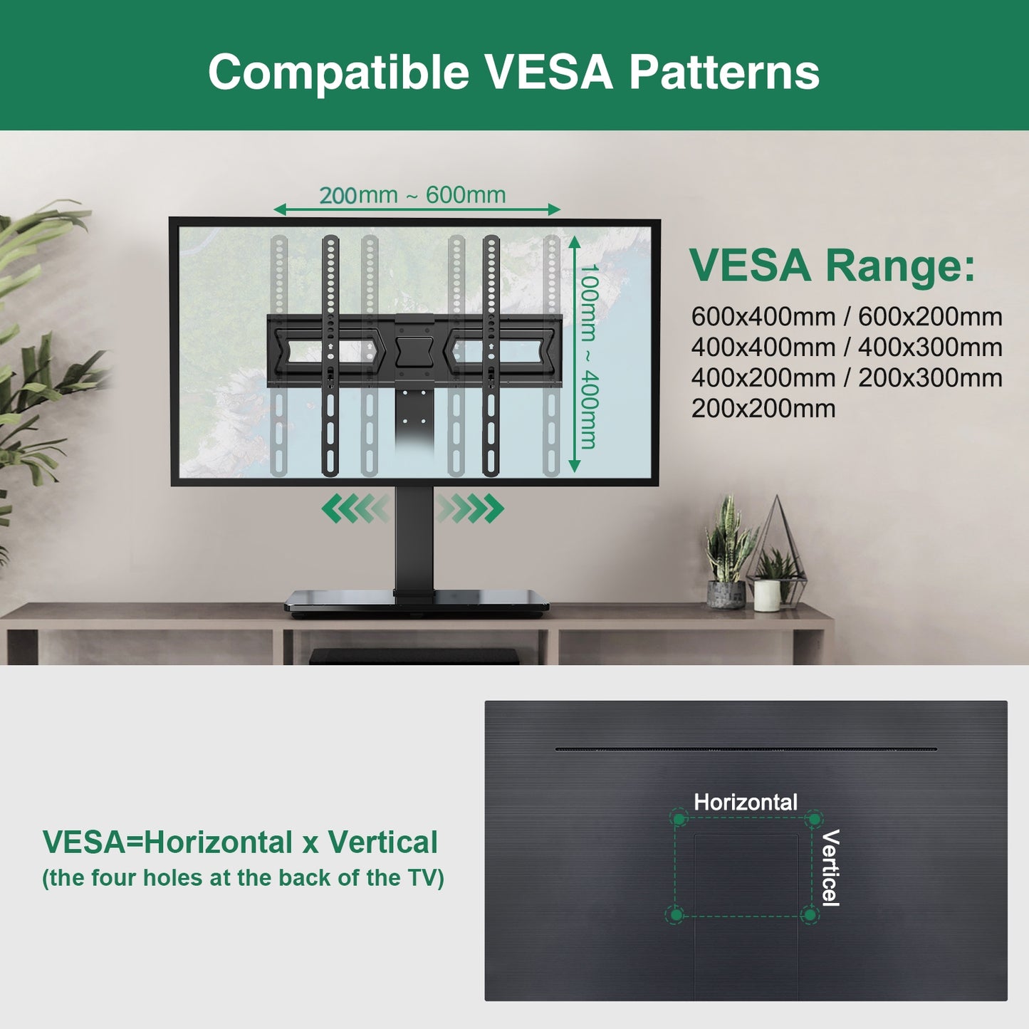 MOUNT PRO Swivel Universal TV Stand/Base - Table top TV Stands for 37 to 70 Inch LCD LED TVs - 9 Levels Height Adjustable TV Mount Stand with Tempered Glass Base, Holds up to 88lbs, Max VESA 600x400mm