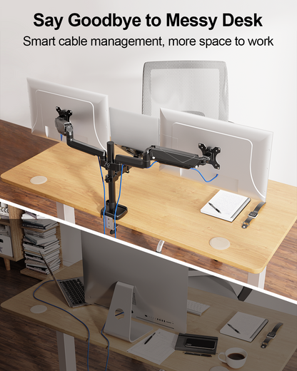 MOUNT PRO Monitor and Laptop Mount for 2 Max 27" Computer Screens, Laptop Tray Fits 10-17inch Notebook, 3-in-1 Adjustable Laptop and Monitor Desk Mount with VESA Bracket 75/100mm