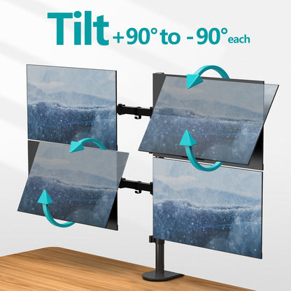 MOUNT PRO 4 Monitor Mount for Max 32" Computer Screens, Up to 17.6lbs Each Quad Monitor Stand for Desk, Fully Adjustable Stacked 4 Desk Arm with Tilt, Swivel, Rotation, VESA 75x75/100x100mm
