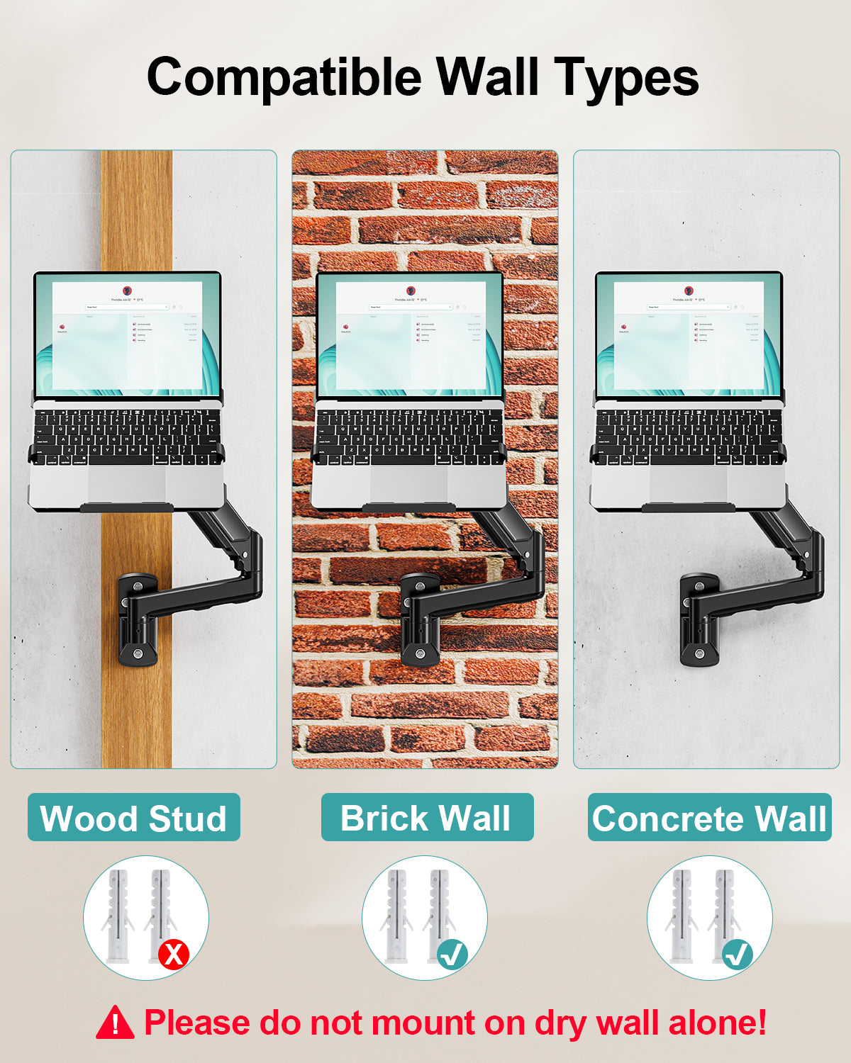 MOUNT PRO Laptop Wall Mount, 2-in-1 Monitor Wall Mount with Vented Tray for 12-17" Notebook/13-32" Computer Screen, Full Motion Adjustable Laptop Holder Stand, Gas Spring Laptop Arm Holds 4.4-22 lbs