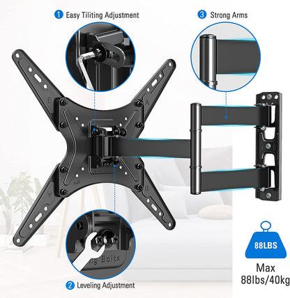 MOUNT PRO Full Motion TV Wall Mount for Most 26-55 Inch TVs, Tilting TV Mount Bracket with Swivels Articulating Arms Max VESA 400X400mm, 88lbs