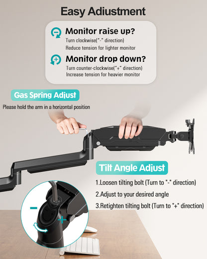 MOUNT PRO Triple Monitor Mount for Max 32" Screens, Up to 19.8lbs Each Adjustable 3 Monitor Desk Mount with Swivel, Tilt, Rotation, Full Motion Gas Spring Heavy Duty Arm, VESA 75x75/100x100mm