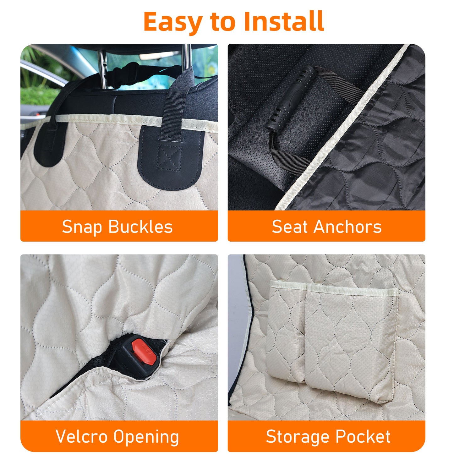 PETICON Dog Car Seat Cover with Mesh Window, 100% Waterproof Pet Seat Cover for Back Seat, Scratchproof Dog Hammock for Cars, Trucks, SUVs, Jeeps, Beige