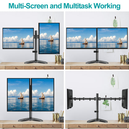 MOUNT PRO Dual Monitor Mount, Free Standing Monitor Stand for 2 Monitors fit 13-27” Screen, Monitor Arm Holds Max 17.6lbs, Monitor Desk Mount with Height Adjustable, Swivel, VESA Mount 75x75 100x100