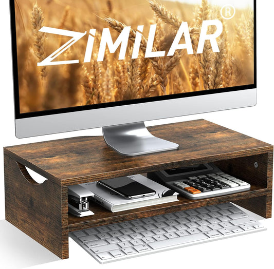 Zimilar Monitor Stand Riser, 2 Tiers Laptop Computer Monitor Riser for PC Screen, iMac, Desktop Wooden Screen Monitor Stand Riser with Storage Organizer