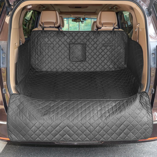 PETICON SUV Cargo Liner for Dogs, PU Leather Waterproof Pet Cargo Cover for SUVs Sedans Vans with Bumper Flap Protector, Scrachproof Non-Slip Large Size Dog Seat Mat Universal Fit