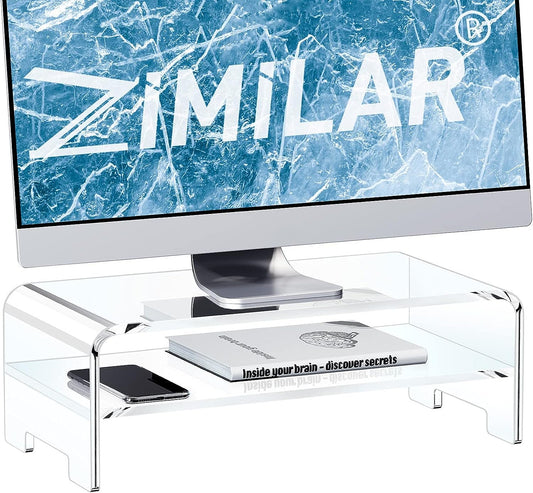 Zimilar Acrylic Monitor Stand Riser, 2-Tier Clear Acrylic Monitor Riser for Home Office, 16" Clear Monitor Stand Laptop Stand Riser for PC Screen, Printer, Mac Book