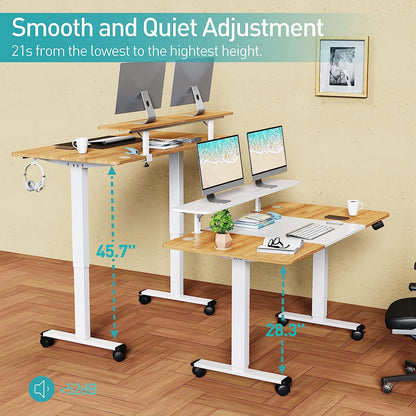 WOKA 55 x 28 Inch Electric Standing Desk with Wheels, Height Adjustable Stand up Desk with a Monitor Stand Riser, Standing Computer Desk with Memory Controllers, Adjustable Desks for Home Office