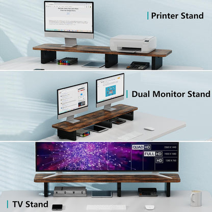 Zimilar Dual Monitor Stand Riser, Large Wood Computer Monitor Riser, Extra Long Monitor Stand for 2 Monitors with Storage for Office Accessories(Rust Brown)