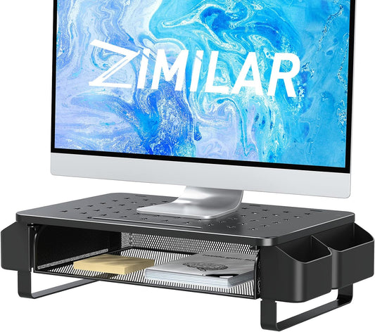 Zimilar Monitor Stand Riser with Drawer, Monitor Riser with Side Storage Pockets for Desk, Metal Monitor Stand for Laptop, PC Screen, Printer, iMac, Computer Monitor Stand for Home Office