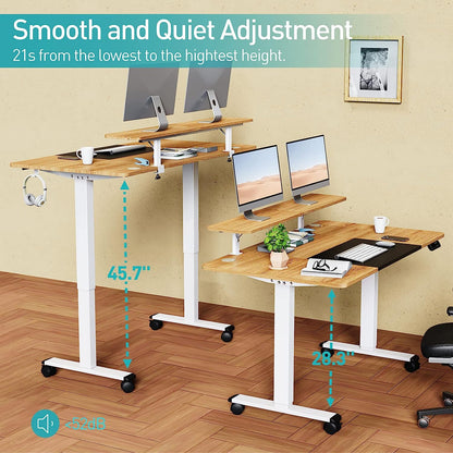 WOKA 55 x 28 Inch Electric Standing Desk with Wheels, Height Adjustable Stand up Desk with a Monitor Stand Riser, Standing Computer Desk with Memory Controllers, Adjustable Desks for Home Office