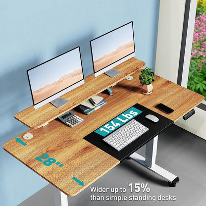 WOKA 55 x 28 Inch Electric Standing Desk with Wheels, Height Adjustable Stand up Desk with a Monitor Stand Riser, Standing Computer Desk with Memory Controllers, Adjustable Desks for Home Office