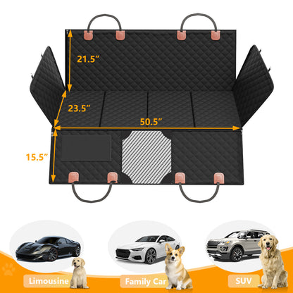 Back Seat Extender for Dogs, Hard Bottom Dog Car Seat Cover - Supports 400lbs, Rear Seat Pet Cover with Mesh Window, Waterproof Dog Hammock for Car SUV and Trucks