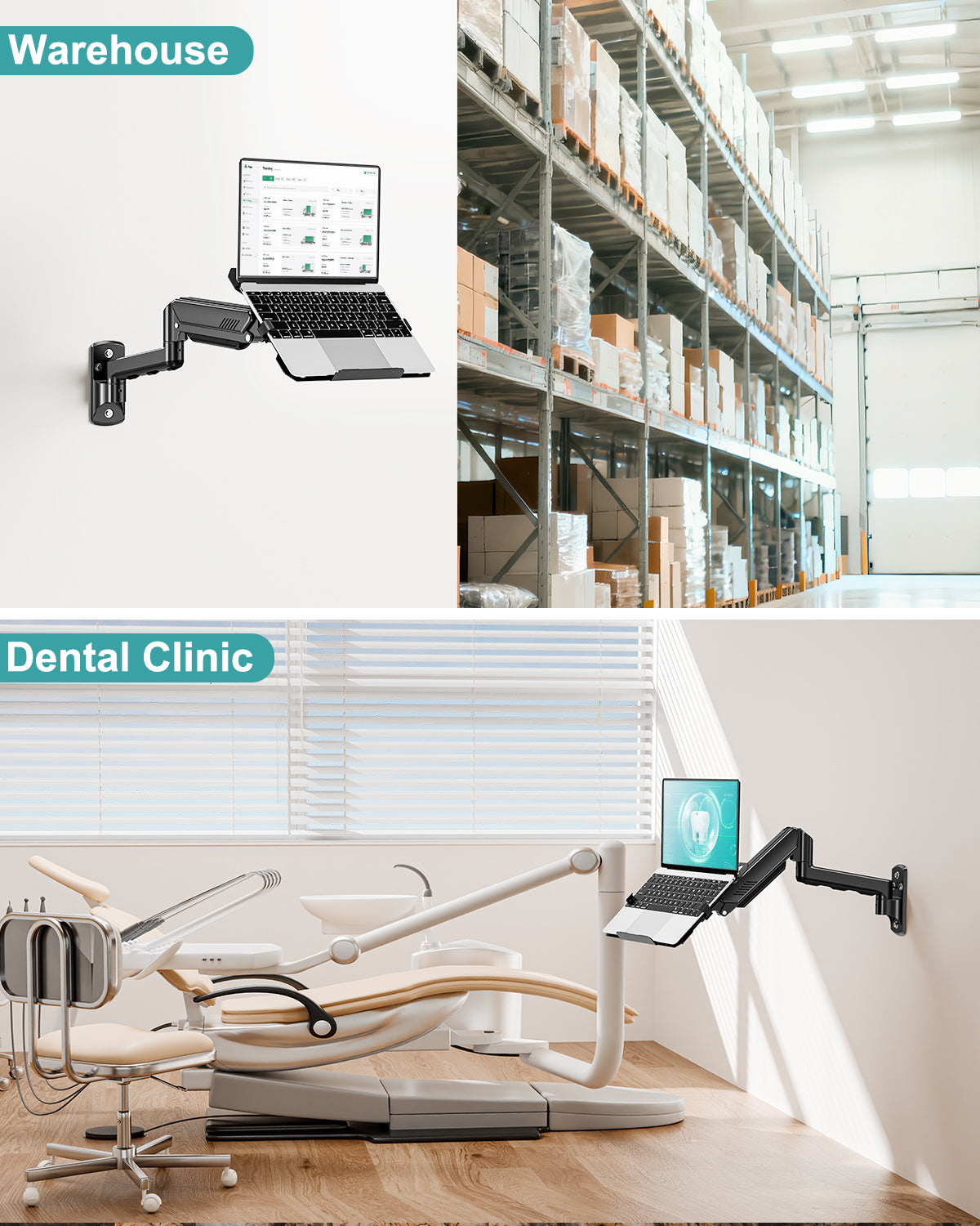 MOUNT PRO Laptop Wall Mount, 2-in-1 Monitor Wall Mount with Vented Tray for 12-17" Notebook/13-32" Computer Screen, Full Motion Adjustable Laptop Holder Stand, Gas Spring Laptop Arm Holds 4.4-22 lbs