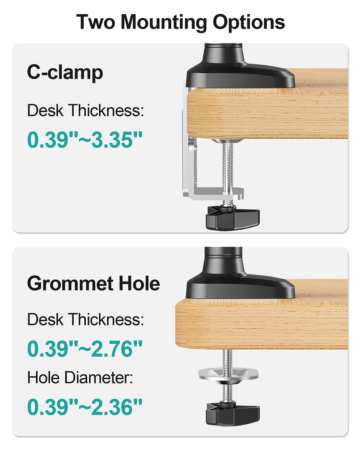 MOUNT PRO Dual Monitor Desk Mount, Pneumatic Monitor Arms for 2 Monitors Max 39 Inches, Adjustable Dual Computer Monitor Stand Each Arm Holds up to 26.5lbs, VESA Mount with C Clamp & Grommet Base