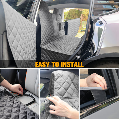 PETICON Dog Seat Covers for Tesla Model 3 & Y Back Seat with 2 Pack Door Protectors, 100% Waterproof Dog Hammock for Tesla with Mesh Window & Headrest Protection Prevents Scratches and Scuffs (Gray)