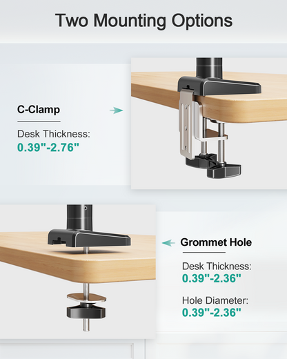 MOUNT PRO Ultrawide Single Monitor Arm for 22"- 42" Screens, Monitor Desk Mount Stand Holds 4.4-33 lbs, Heavy Duty Height Adjustable Vesa Mount, with C Clamp & Grommet Base