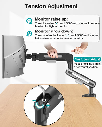 MOUNT PRO Single Monitor Desk Mount for Max 40 Inch Screens, Adjustable Gas Spring Monitor Arm Holds up to 26.5lbs, Computer Monitor Stand with Clamp and Grommet Base, VESA Mount 75x75mm/100x100mm