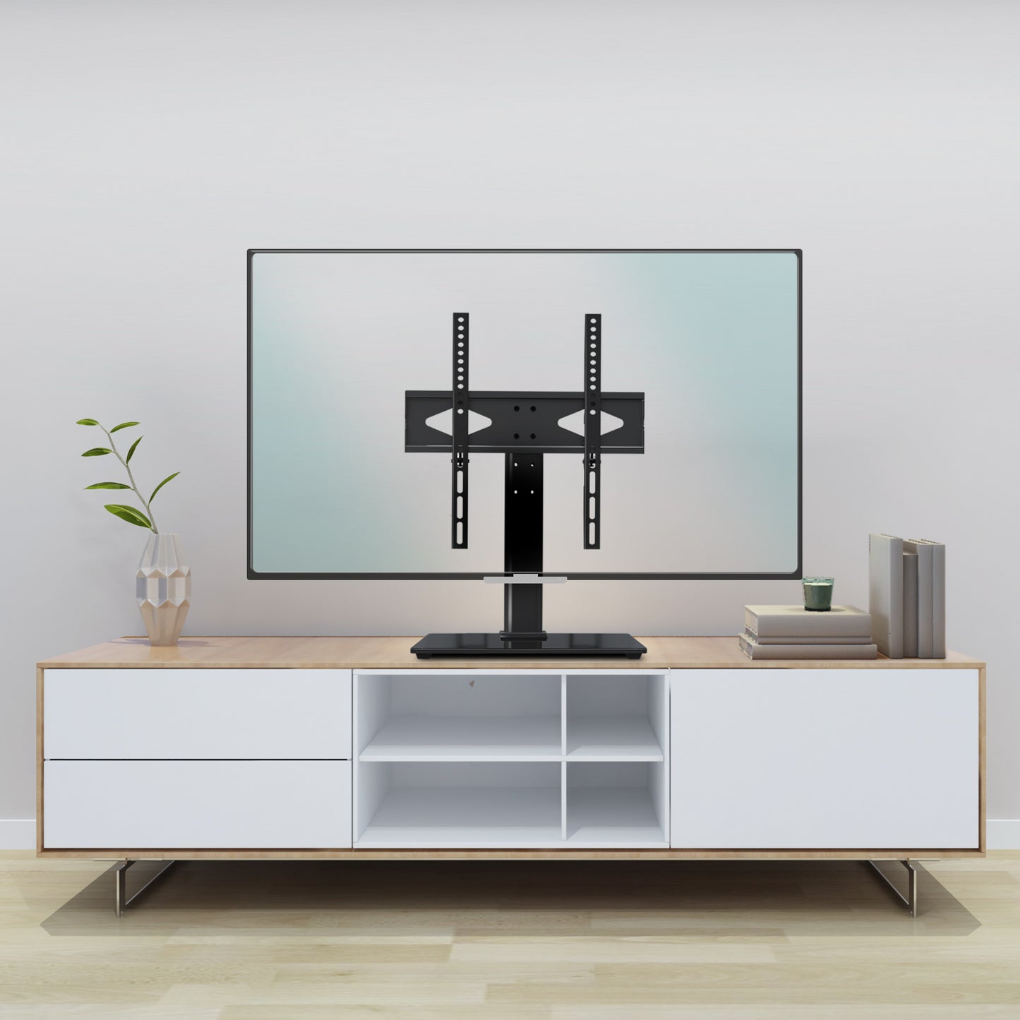 MOUNT PRO Universal TV Stand with Swivel Mount for 37-50 inch TVs Flat Screens, 5 Level Height Adjustable Tempered Glass Base Holds up to 88 lbs
