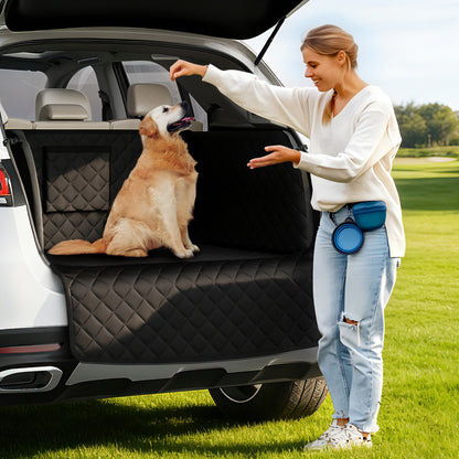 PETICON SUV Cargo Liner for Dogs, Waterproof Trunk Cover with Cushioned Sides to Protect Pet, Full Coverage Non-Slip Seat Cover for Trucks & SUVs with Bumper Flap Protector