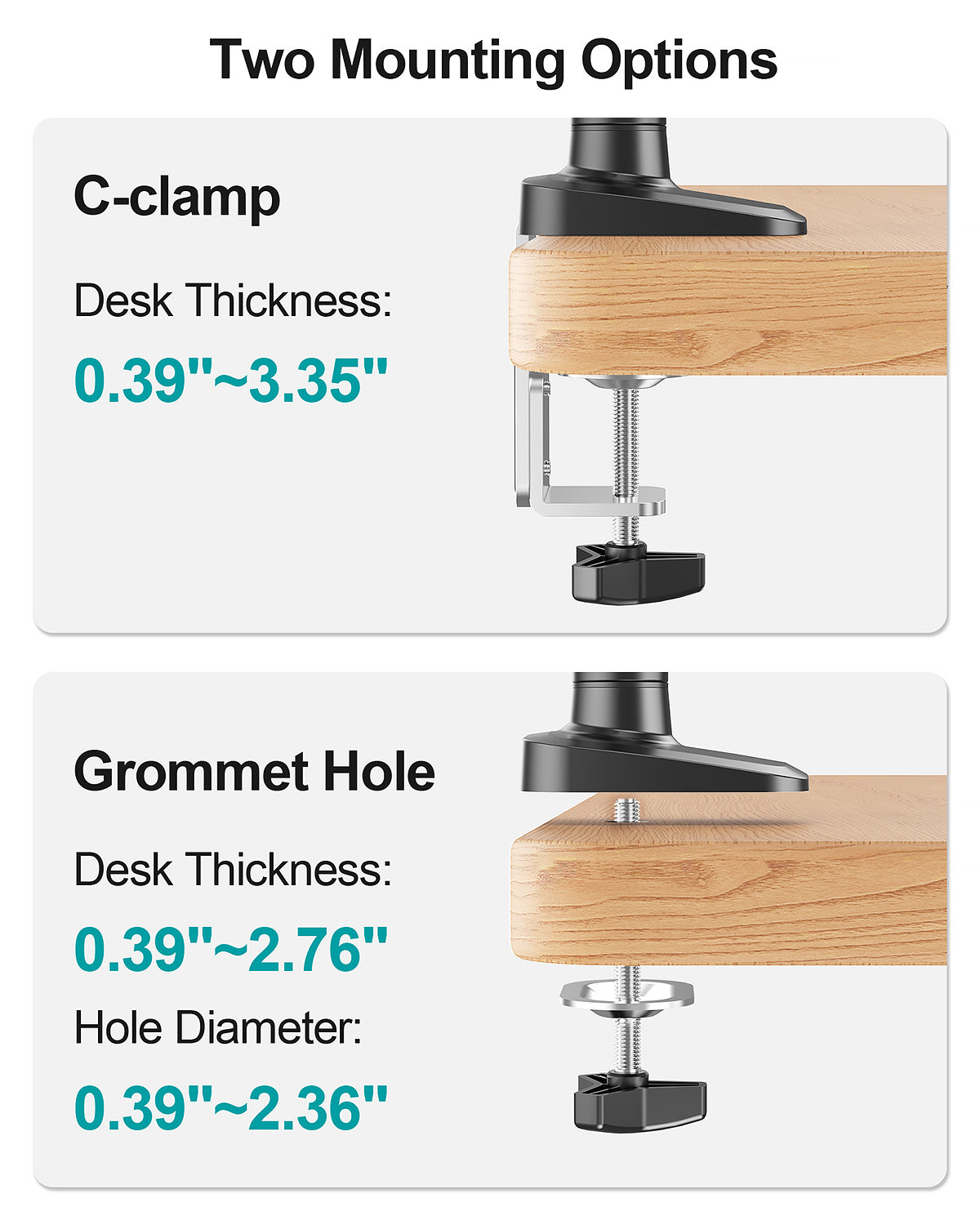 MOUNT PRO Single Monitor Desk Mount for Max 40 Inch Screens, Adjustable Gas Spring Monitor Arm Holds up to 26.5lbs, Computer Monitor Stand with Clamp and Grommet Base, VESA Mount 75x75mm/100x100mm