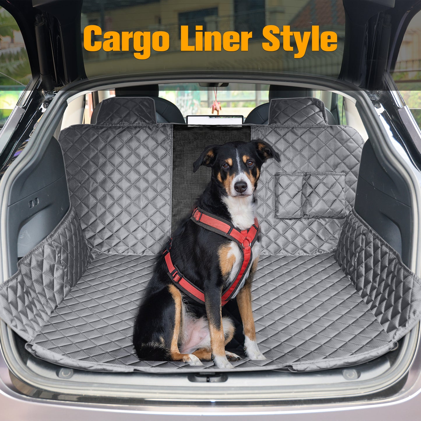 PETICON Dog Seat Covers for Tesla Model 3 & Y Back Seat with 2 Pack Door Protectors, 100% Waterproof Dog Hammock for Tesla with Mesh Window & Headrest Protection Prevents Scratches and Scuffs (Gray)