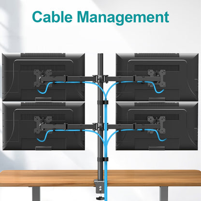 MOUNT PRO 4 Monitor Mount for Max 32" Computer Screens, Up to 17.6lbs Each Quad Monitor Stand for Desk, Fully Adjustable Stacked 4 Desk Arm with Tilt, Swivel, Rotation, VESA 75x75/100x100mm