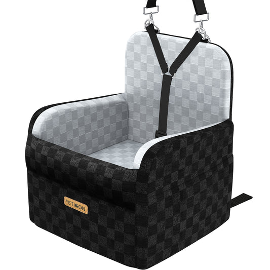 PETICON Waterproof Dog Car Seat for Small Medium Dogs, 6in Memory Foam Pet Booster Seat for Dogs up to 35 lbs with Pockets, Detachable Washable Pet Carseat with Y-Shape Safety Belt