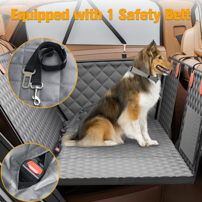 Back Seat Extender for Dogs, Hard Bottom Dog Car Seat Cover - Supports 400lbs, Rear Seat Pet Cover with Mesh Window, Waterproof Dog Hammock for Car SUV and Trucks