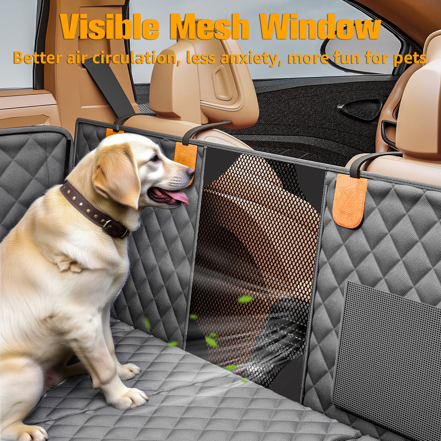 Back Seat Extender for Dogs, Hard Bottom Dog Car Seat Cover - Supports 400lbs, Rear Seat Pet Cover with Mesh Window, Waterproof Dog Hammock for Car SUV and Trucks