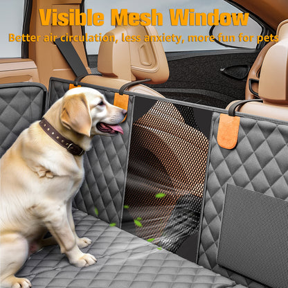 Back Seat Extender for Dogs, Hard Bottom Dog Car Seat Cover - Supports 400lbs, Rear Seat Pet Cover with Mesh Window, Waterproof Dog Hammock for Car SUV and Trucks