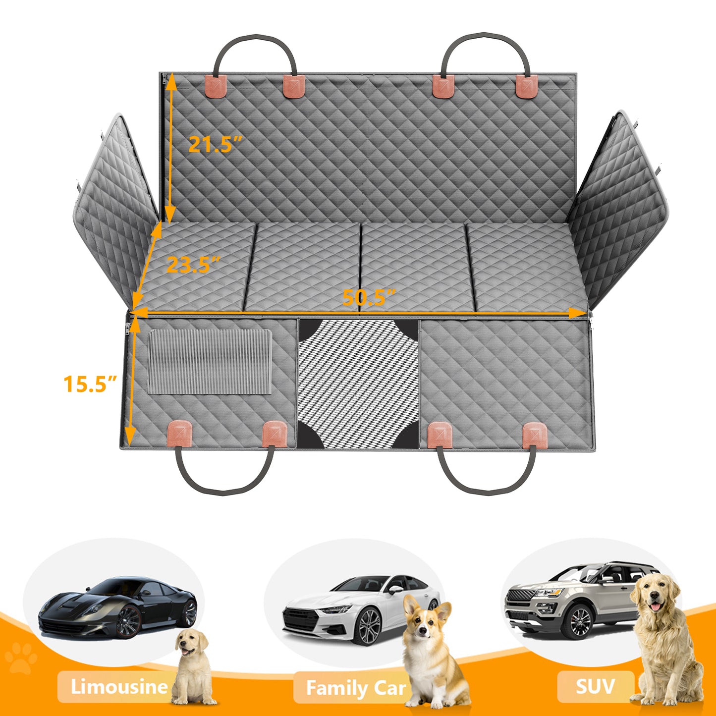 Back Seat Extender for Dogs, Hard Bottom Dog Car Seat Cover - Supports 400lbs, Rear Seat Pet Cover with Mesh Window, Waterproof Dog Hammock for Car SUV and Trucks