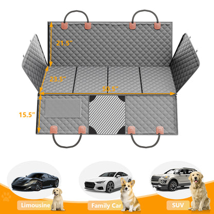 Back Seat Extender for Dogs, Hard Bottom Dog Car Seat Cover - Supports 400lbs, Rear Seat Pet Cover with Mesh Window, Waterproof Dog Hammock for Car SUV and Trucks