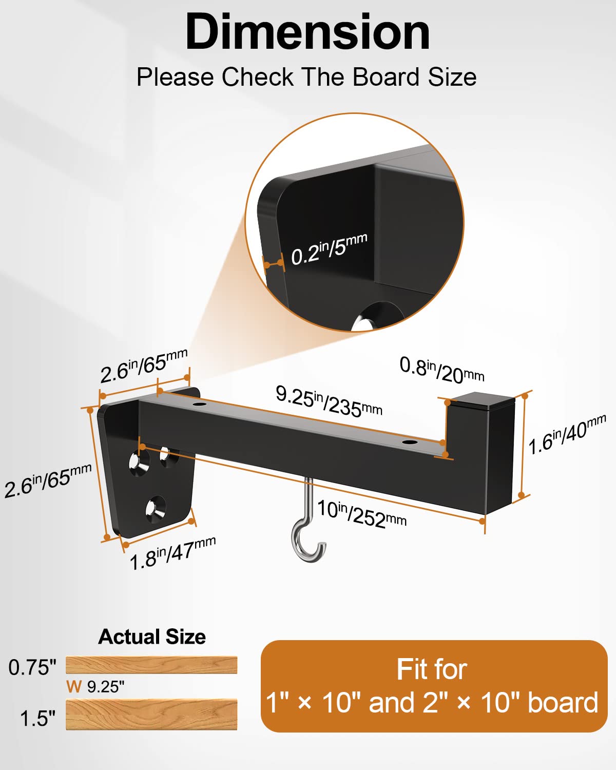 MOUNT PRO Metal Mounting Brackets, Shelf Bracket with Detachable Hooks