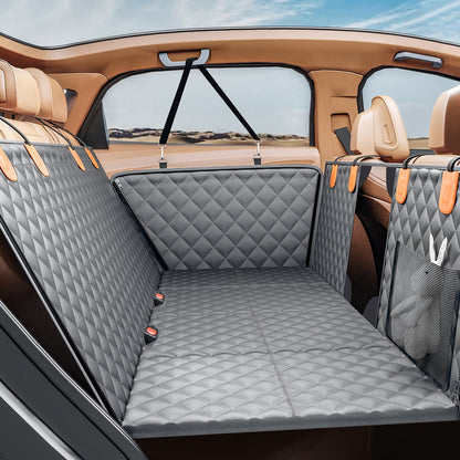 Back Seat Extender for Dogs, Hard Bottom Dog Car Seat Cover - Supports 400lbs, Rear Seat Pet Cover with Mesh Window, Waterproof Dog Hammock for Car SUV and Trucks