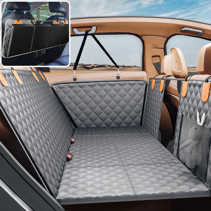 Back Seat Extender for Dogs, Hard Bottom Dog Car Seat Cover - Supports 400lbs, Rear Seat Pet Cover with Mesh Window, Waterproof Dog Hammock for Car SUV and Trucks