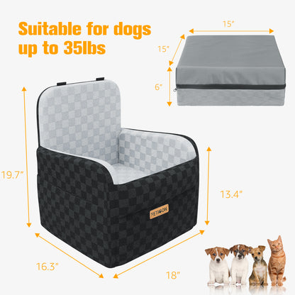 PETICON Waterproof Dog Car Seat for Small Medium Dogs, 6in Memory Foam Pet Booster Seat for Dogs up to 26 lbs with Pockets, Detachable Washable Pet Carseat with Y-Shape Safety Belt