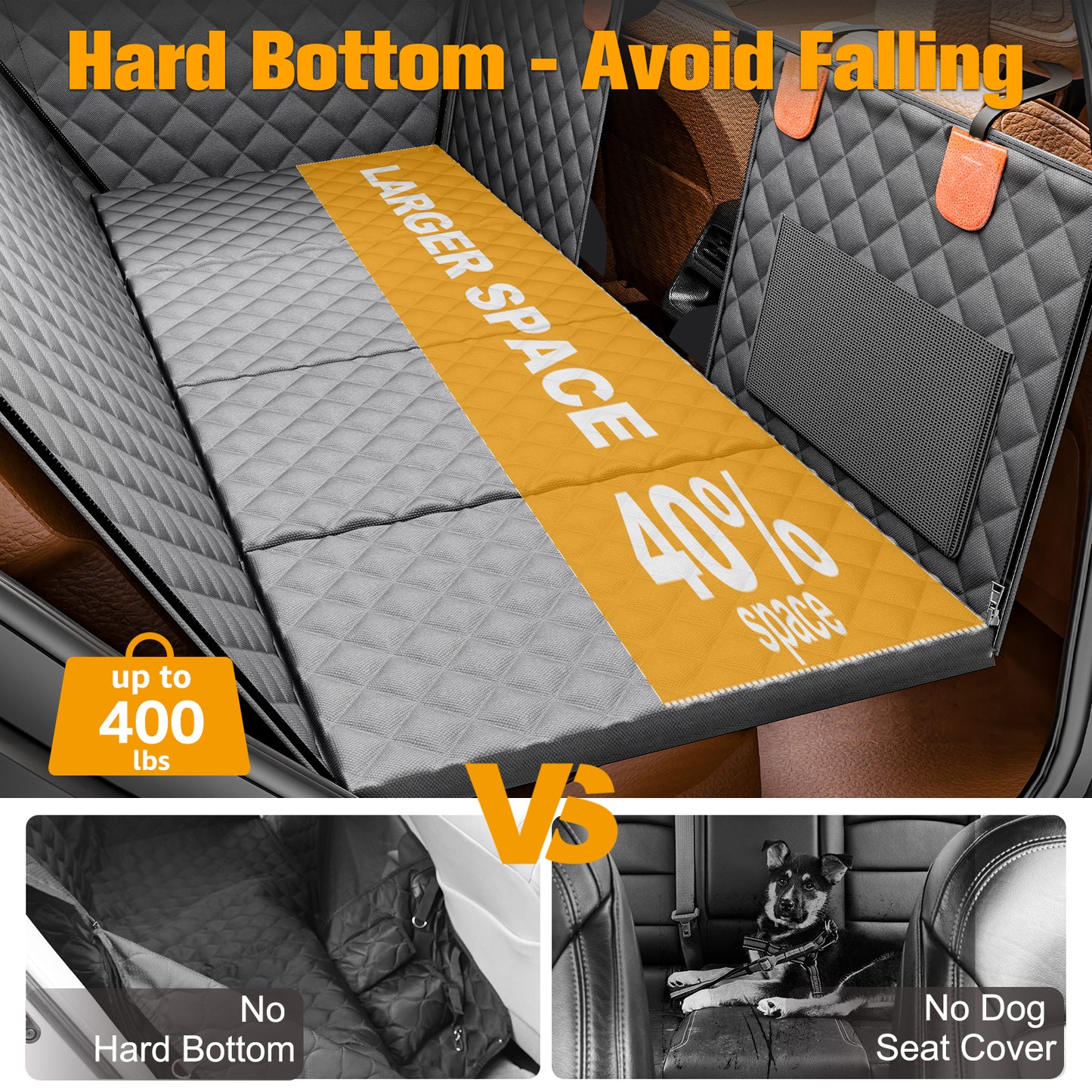 Back Seat Extender for Dogs, Hard Bottom Dog Car Seat Cover - Supports 400lbs, Rear Seat Pet Cover with Mesh Window, Waterproof Dog Hammock for Car SUV and Trucks