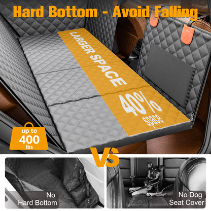 Back Seat Extender for Dogs, Hard Bottom Dog Car Seat Cover - Supports 400lbs, Rear Seat Pet Cover with Mesh Window, Waterproof Dog Hammock for Car SUV and Trucks