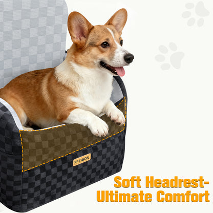 PETICON Waterproof Dog Car Seat for Small Medium Dogs, 6in Memory Foam Pet Booster Seat for Dogs up to 26 lbs with Pockets, Detachable Washable Pet Carseat with Y-Shape Safety Belt