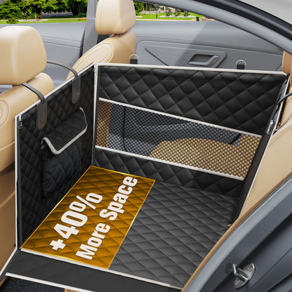 PETICON Dog Car Seat for Large Medium Dogs, One-Piece Hard Bottom Back Seat Extender for Dogs with 2 Mesh Windows, Waterproof Pet Carseat with Storage Pocket for Cars, SUVs and Trucks