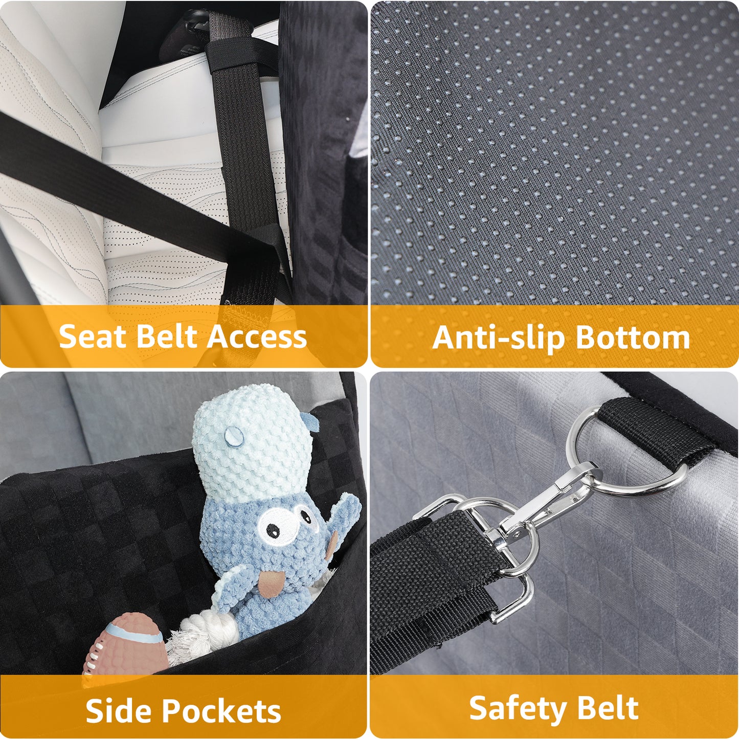 PETICON Waterproof Dog Car Seat for Small Medium Dogs, 6in Memory Foam Pet Booster Seat for Dogs up to 26 lbs with Pockets, Detachable Washable Pet Carseat with Y-Shape Safety Belt