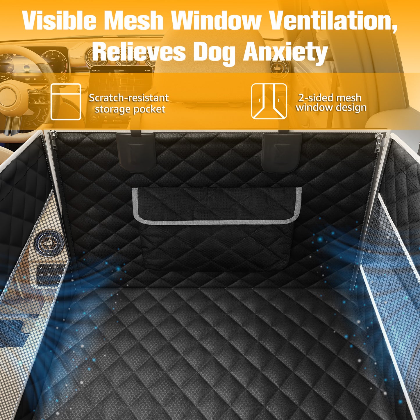 PETICON Dog Car Seat for Large Medium Dogs, One-Piece Hard Bottom Back Seat Extender for Dogs with 2 Mesh Windows, Waterproof Pet Carseat with Storage Pocket for Cars, SUVs and Trucks