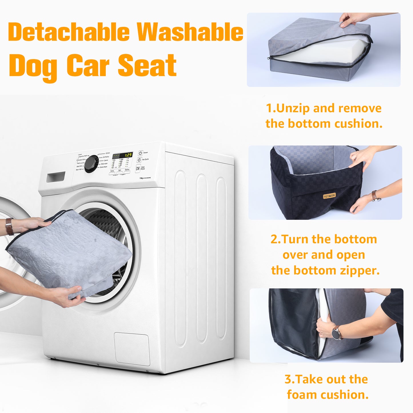 PETICON Waterproof Dog Car Seat for Small Medium Dogs, 6in Memory Foam Pet Booster Seat for Dogs up to 26 lbs with Pockets, Detachable Washable Pet Carseat with Y-Shape Safety Belt