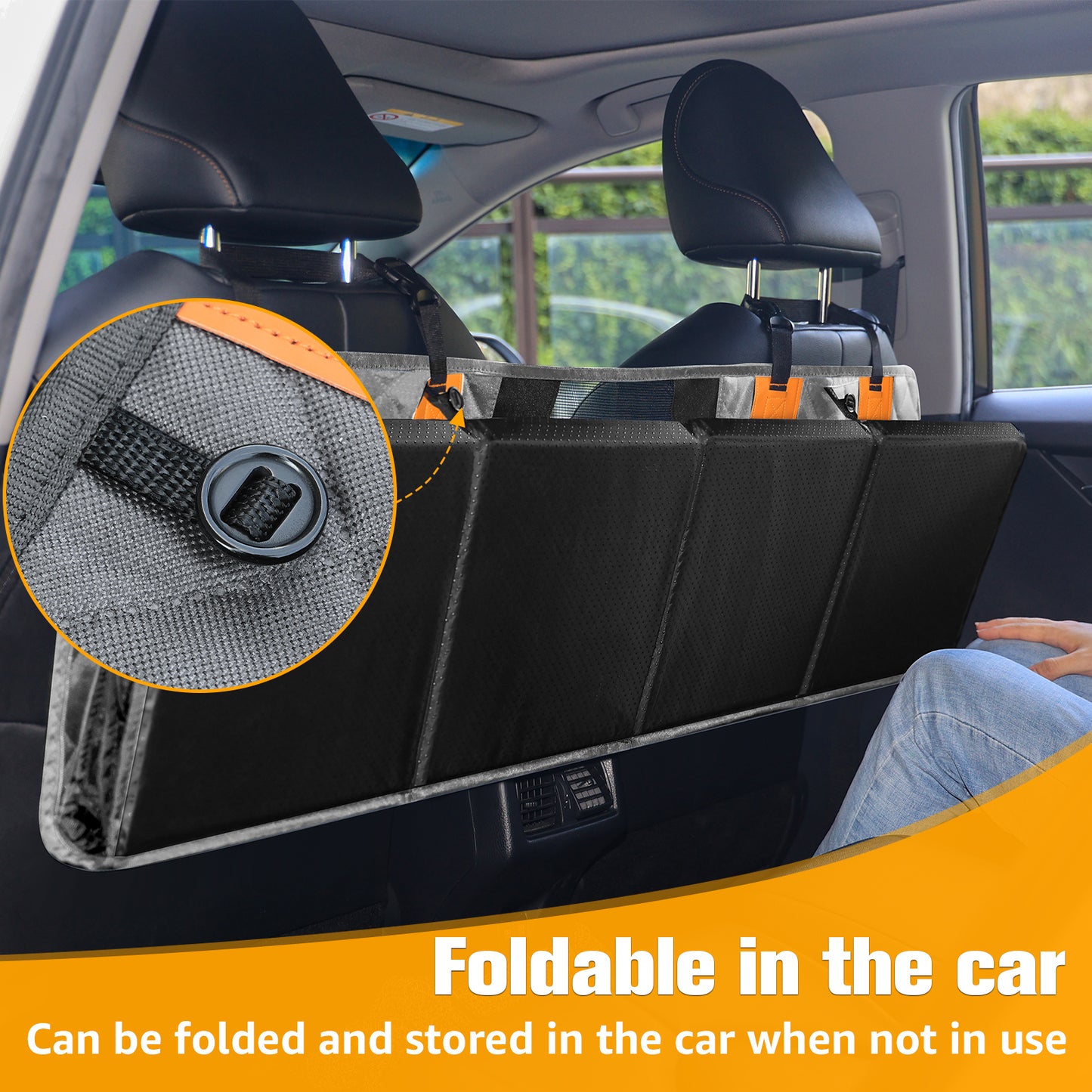 Back Seat Extender for Dogs, Hard Bottom Dog Car Seat Cover - Supports 400lbs, Rear Seat Pet Cover with Mesh Window, Waterproof Dog Hammock for Car SUV and Trucks